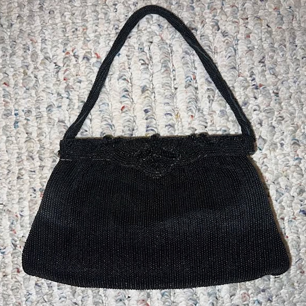 Vintage 1950s Black Beaded Walborg Small Elegant Purse